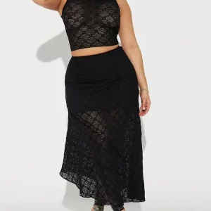 Stunning Lace Patchwork 2-Piece Set: Crop Tank Top & Long Skirt - 2024 Party Club Out