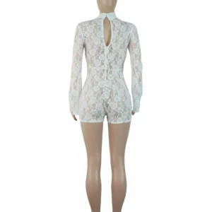 Stunning Lace See-Through Playsuit with Flare Sleeves