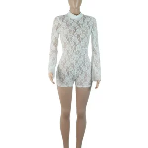 Stunning Lace See-Through Playsuit with Flare Sleeves