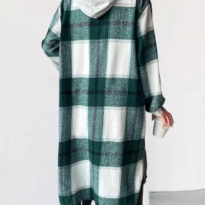 Stylish Plus Size Plaid Hooded Coat for Women