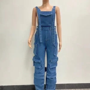 Stylish Washed Denim Baggy Jumpsuit for Women | Hipster Streetwear Overall 2024