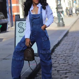 Stylish Washed Denim Baggy Jumpsuit for Women | Hipster Streetwear Overall 2024