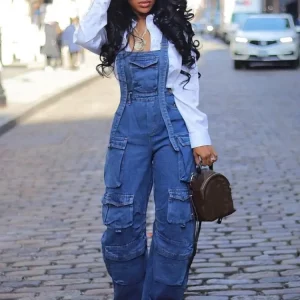 Stylish Washed Denim Baggy Jumpsuit for Women | Hipster Streetwear Overall 2024