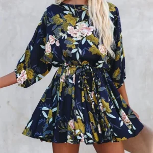 Stylish Women's Mid-Sleeve Round Neck Printed Dress