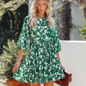 Stylish Women's Mid-Sleeve Round Neck Printed Dress