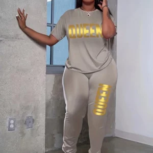 Stylish Women's Plus-size Gold-tone Athleisure Set