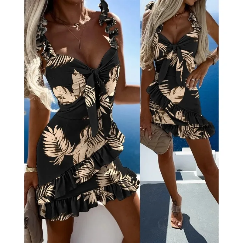 Stylish Women's Sleeveless Bodycon Dress with Printed Waist