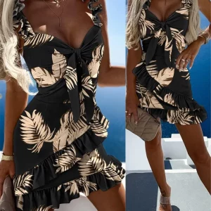 Stylish Women's Sleeveless Bodycon Dress with Printed Waist