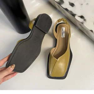 Summer 2024 Women's Leather Sandals - Stylish Square Flats with Anti-Slip Design