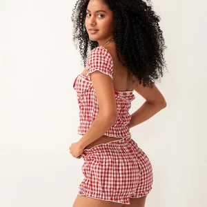 Summer Aesthetic Plaids Top & Shorts Set for Women