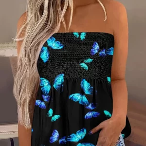 Summer Butterfly Print Women's Tie Dye Tube Top