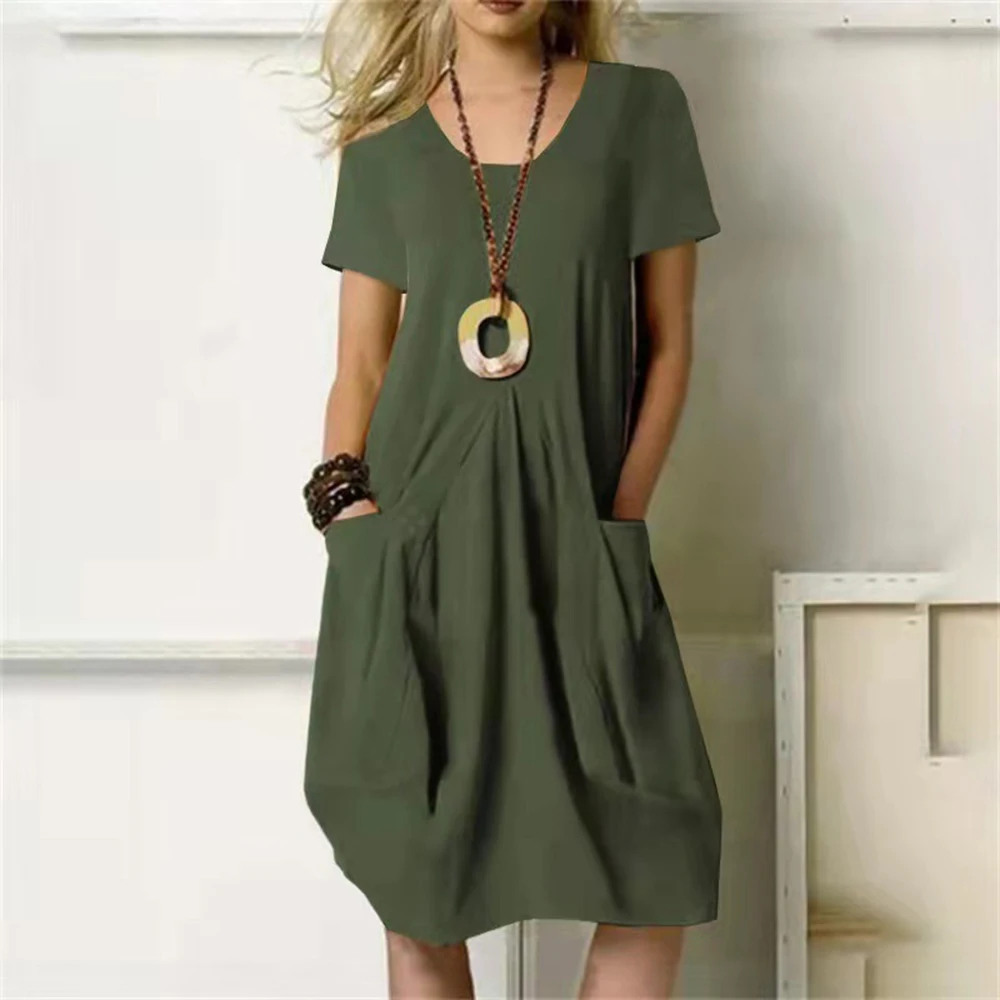 Summer Casual Oversized Cotton Linen Long Dress for Women