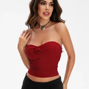 Summer Chic 3D Flower Ruched Bandeau: Women's Backless Mesh Tube Top