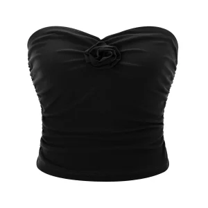 Summer Chic 3D Flower Ruched Bandeau: Women's Backless Mesh Tube Top