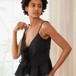 Summer Chic Ruffle Hem Tie-Up Camisole with Spaghetti Straps