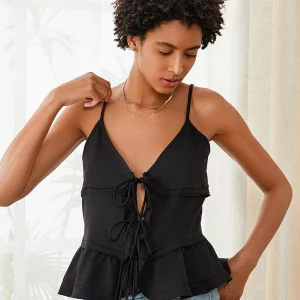 Summer Chic Ruffle Hem Tie-Up Camisole with Spaghetti Straps