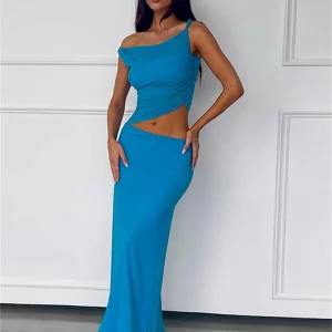 Summer Club Two Piece Set: Sexy Sleeveless Crop Top & Bodycon Long Skirt