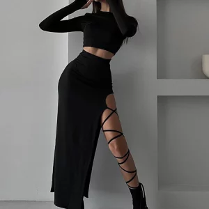 Summer Fashion Two-Piece Set: Long-Sleeve Split Skirt Suit