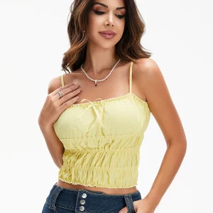 Summer Frill Smocked Camisole | Women's Sleeveless Wrap Crop Top