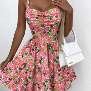 Summer Halter Printed Waist Floral Dress for Women