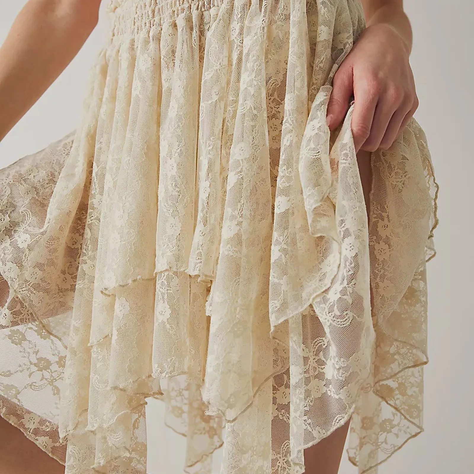 Summer Lace Asymmetrical Floral Skirts for Women