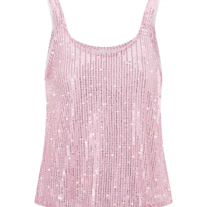 Summer Sequin Crop Tank Top - Women's Sleeveless Glitter Vest