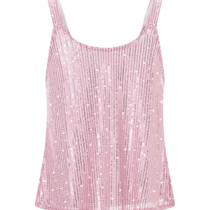 Summer Sequin Crop Tank Top - Women's Sleeveless Glitter Vest