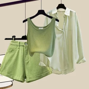 Summer Set Women's Tank Top, Fashion Shirt & High Waist Shorts Set