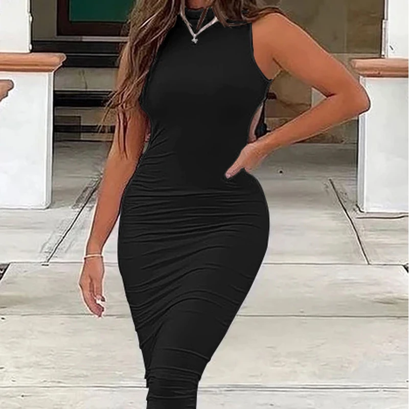 Summer Sleeveless Turtleneck Dress | Sexy Hollow Design | Plus Size Women's Clothing