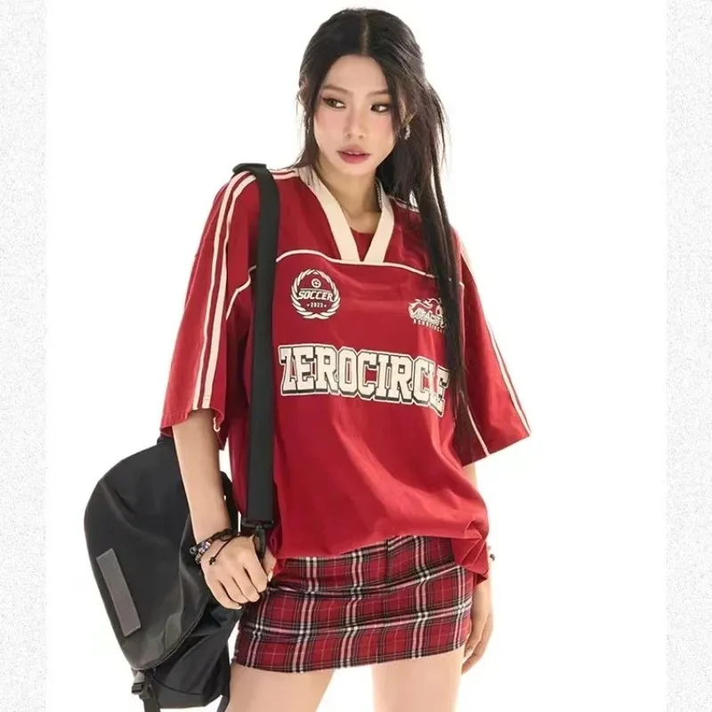 Summer Sports Design Casual Loose Top for Women - Cheerleading Team Jersey Oversized T-shirt