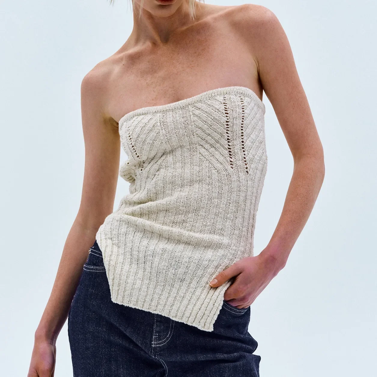 Summer Strapless Backless Tube Top for Women, Streetwear Aesthetic Solid Color Knit Shirt