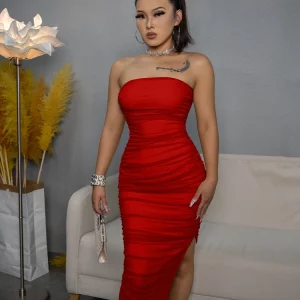 Summer Strapless Sexy Slit Bodycon Dress for Women