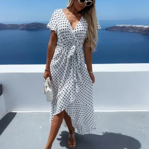 Summer V-Neck Ruffle Sleeve Polka Dot Dress for Nightclub Party