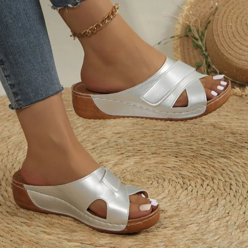 Summer Women Leather Flats Casual Beach Sandals