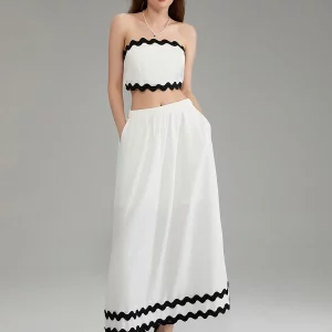 Summer Women's 2-Piece Dress Set: Strapless Crop Top & Long Skirt - Party Beach Outfit