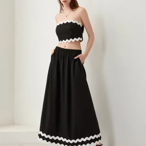 Summer Women's 2-Piece Dress Set: Strapless Crop Top & Long Skirt - Party Beach Outfit