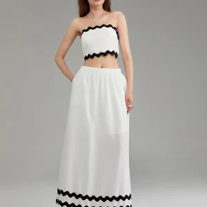 Summer Women's 2-Piece Dress Set: Strapless Crop Top & Long Skirt - Party Beach Outfit