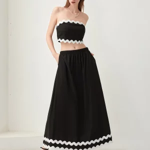 Summer Women's 2-Piece Dress Set: Strapless Crop Top & Long Skirt - Party Beach Outfit