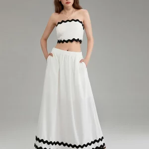 Summer Women's 2-Piece Dress Set: Strapless Crop Top & Long Skirt - Party Beach Outfit