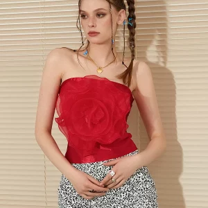 Summer Women's 3D Flower Tube Top | Fashion Solid Color Bandeau Crop for Party