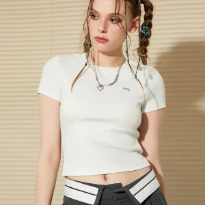 Summer Women's Bow Embroidery Cropped T-Shirts - Casual Streetwear