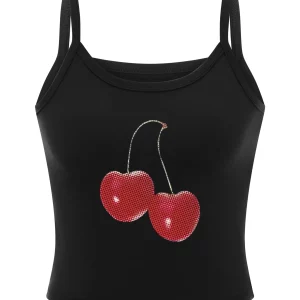 Summer Women's Cute Bow Cherry Print Tank Top - Sleeveless Spaghetti Strap Camisole