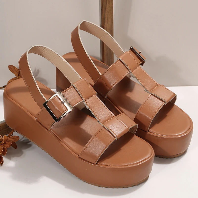 Summer Women's Leather Wedge Sandals | Fashion Slip-On Roman Shoes