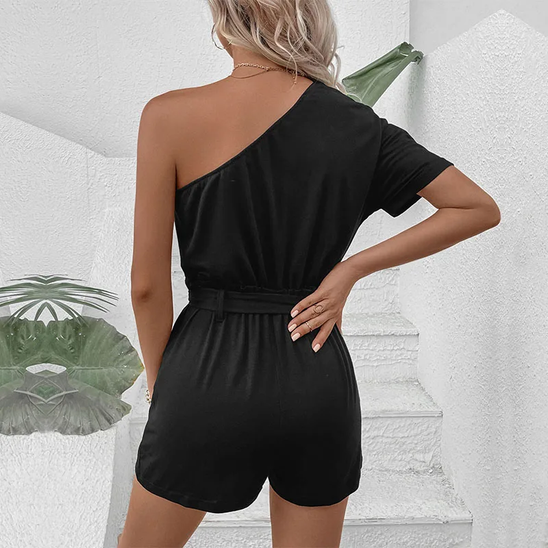 Summer Women's One Shoulder Playsuit, Patchwork Romper