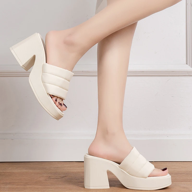 Summer Women's Platform Chunky Heel Slippers - Street Fashion High Heels