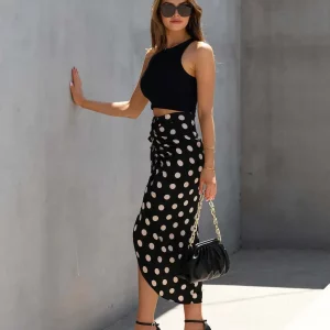 Summer Women's Polka Dot A-Line Skirt with Drawstring - Casual Chic Mid-Length Streetwear