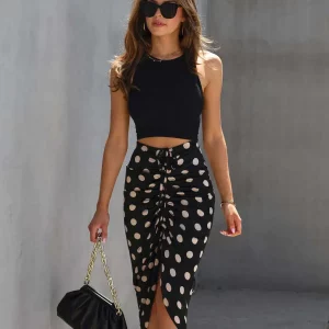 Summer Women's Polka Dot A-Line Skirt with Drawstring - Casual Chic Mid-Length Streetwear