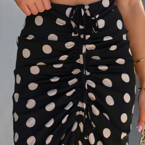 Summer Women's Polka Dot A-Line Skirt with Drawstring - Casual Chic Mid-Length Streetwear