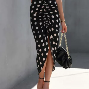 Summer Women's Polka Dot A-Line Skirt with Drawstring - Casual Chic Mid-Length Streetwear