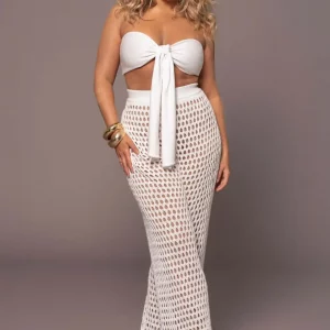 Summer Women's Sexy Bikini Tube Top with Knitted Wide Leg Pants Set